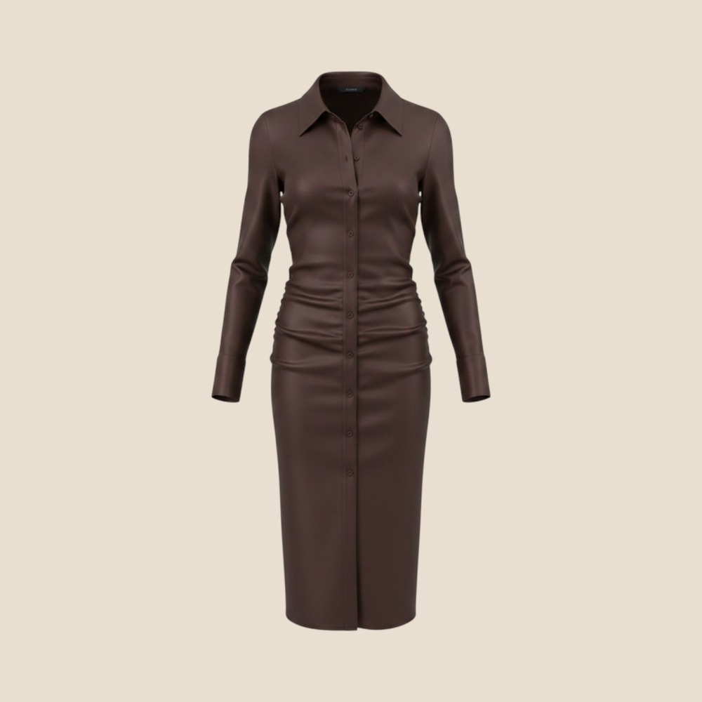 Banana Republic 100% Silk Ruched Midi Shirt Dress Brown XS Quiet Luxury Office
